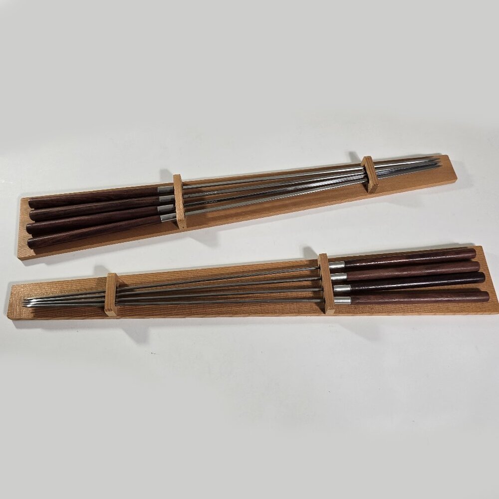 Vintage MCM Wood Stainless Steel 1960’s Skewers Set Of 8 Japan